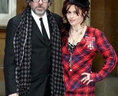 Helena Bonham Carter wears tartan for her CBE