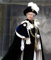 he Queen wears the robes of the Order of the Thistle at the service in St. Giles' Cathedral in Edinburgh