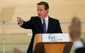 David Cameron answers questions from the media in East London after his speech on the importance of Scotland to the UK.