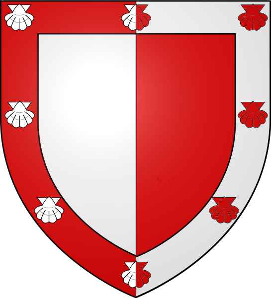 MAULE, Earl of Panmure Parted per pale, Argent and Gules, a bordure, charged with eight escallops, all counterchanged.
