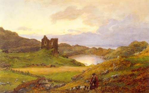 Hans Gude--Landskap Ved Tarbert Castle, Skottland--1877.