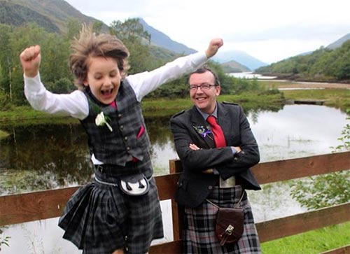 My Son wore Grey Granite and my husband his family tartan (moffat) at my brother’s wedding.