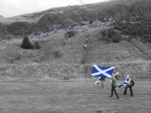 Saltires being carried up Arthur's Seat